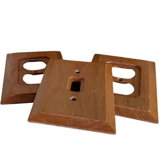 Vintage Solid Wood Outlet & Switch Plate Covers – Set of 3 – Mid-Century Look - Picture 3 of 3